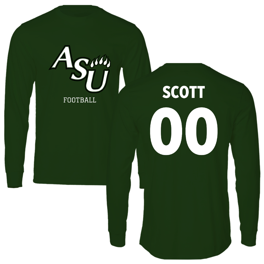 Adams State University Football Forest Green Block Performance Long Sleeve - #00 Antwan Scott