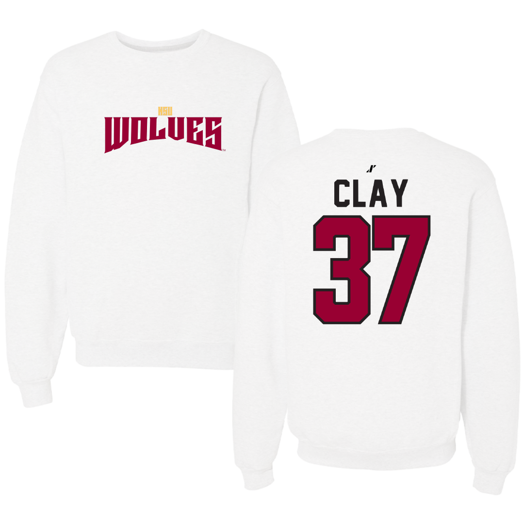 Northern State University Football White Classic Crewneck - #37 Blake Clay