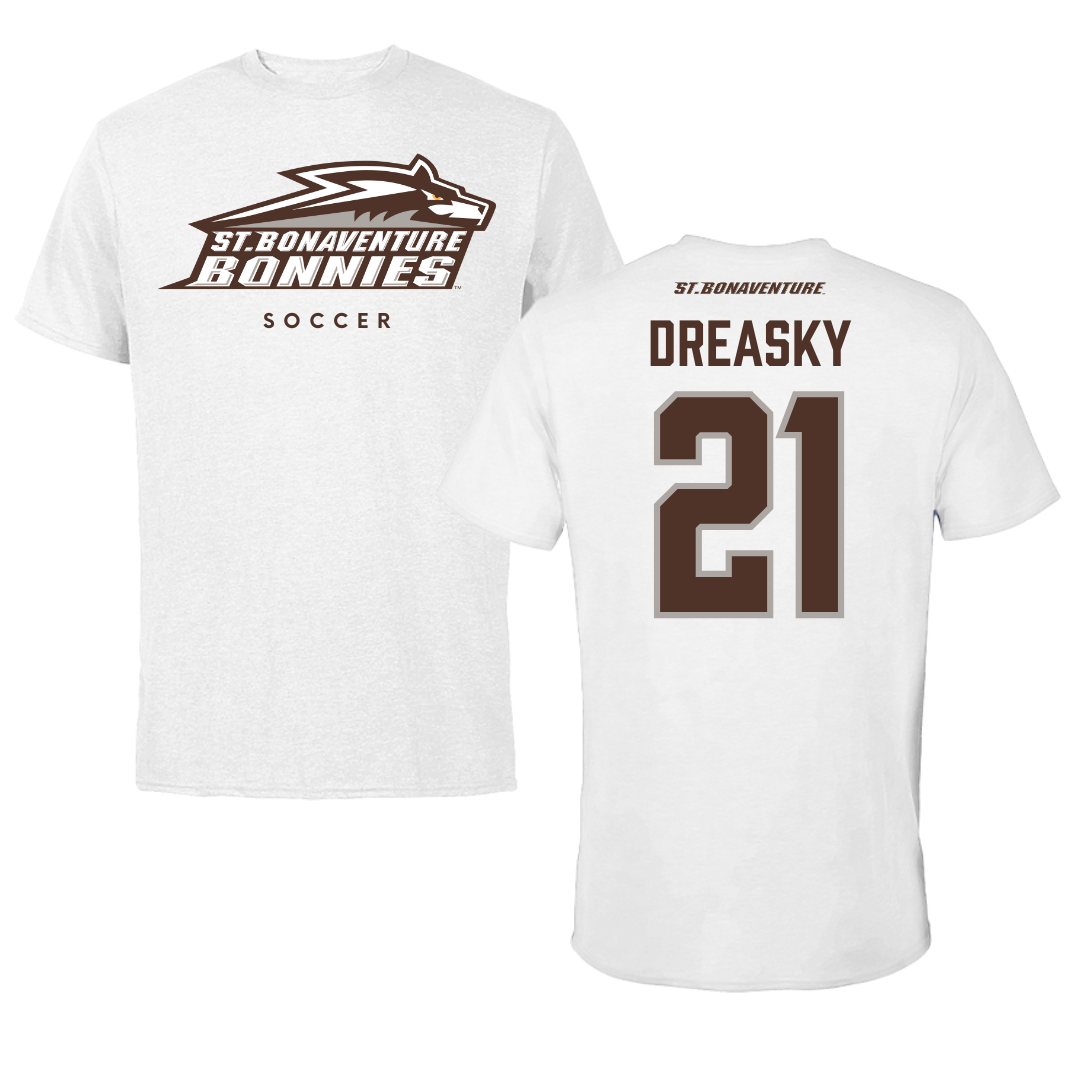 St. Bonaventure University Soccer White Performance Tee - #21 Avery Dreasky
