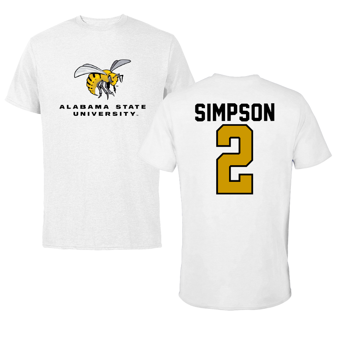 Alabama State University Basketball White Tee - #2 micah simpson