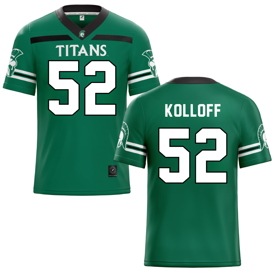 Illinois Wesleyan University Green Football Jersey - #52 Ethan Kolloff