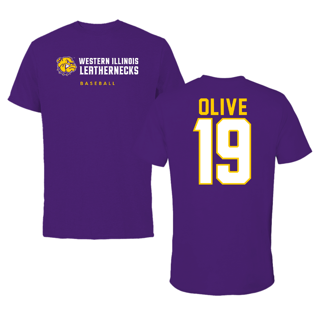 Western Illinois University Baseball Purple Tee - #19 Matthew Olive