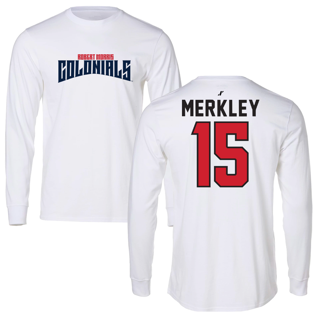 Robert Morris University Ice Hockey White Classic Performance Long Sleeve - #15 Charles Merkley