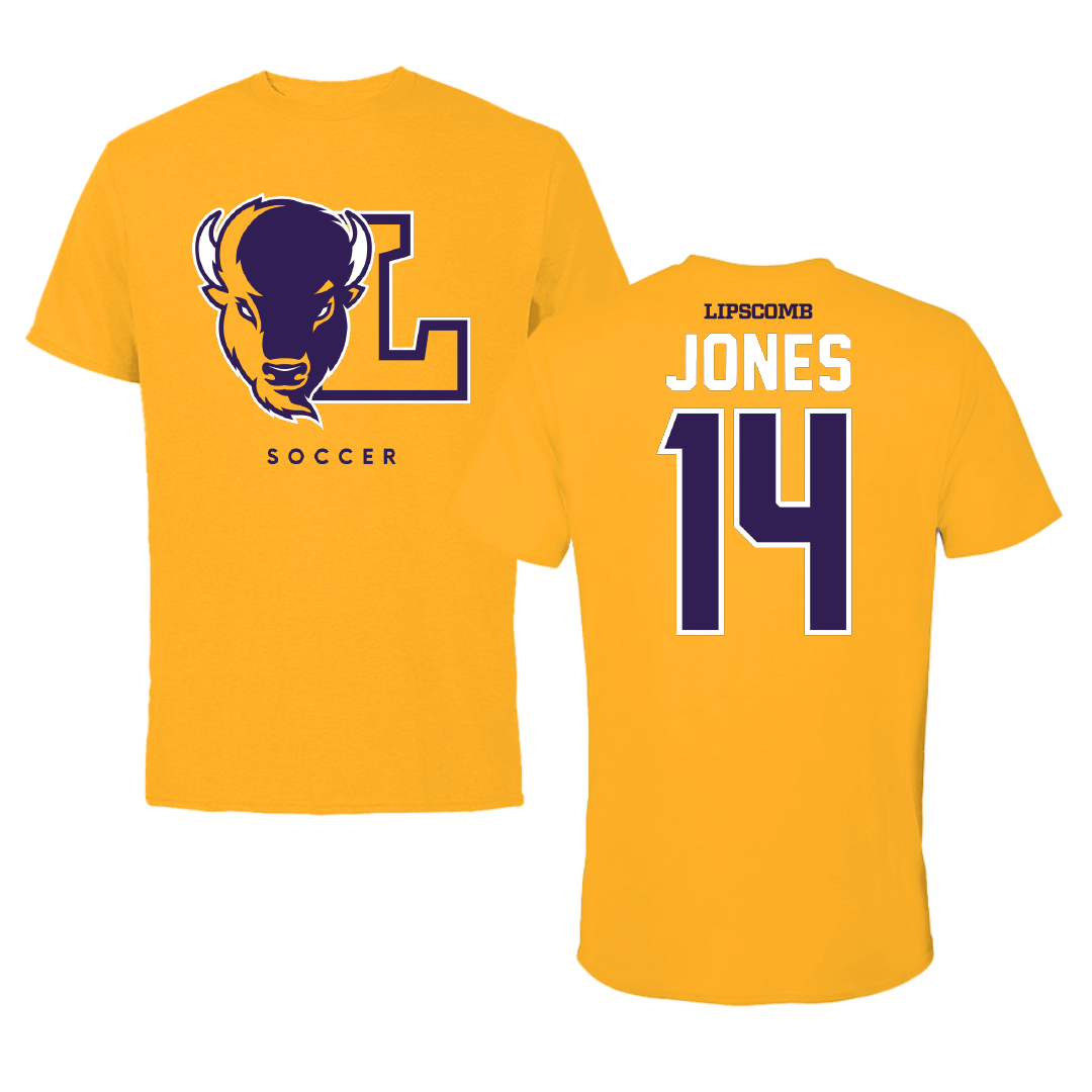 Lipscomb University Soccer Gold Tee - #14 Levi Jones