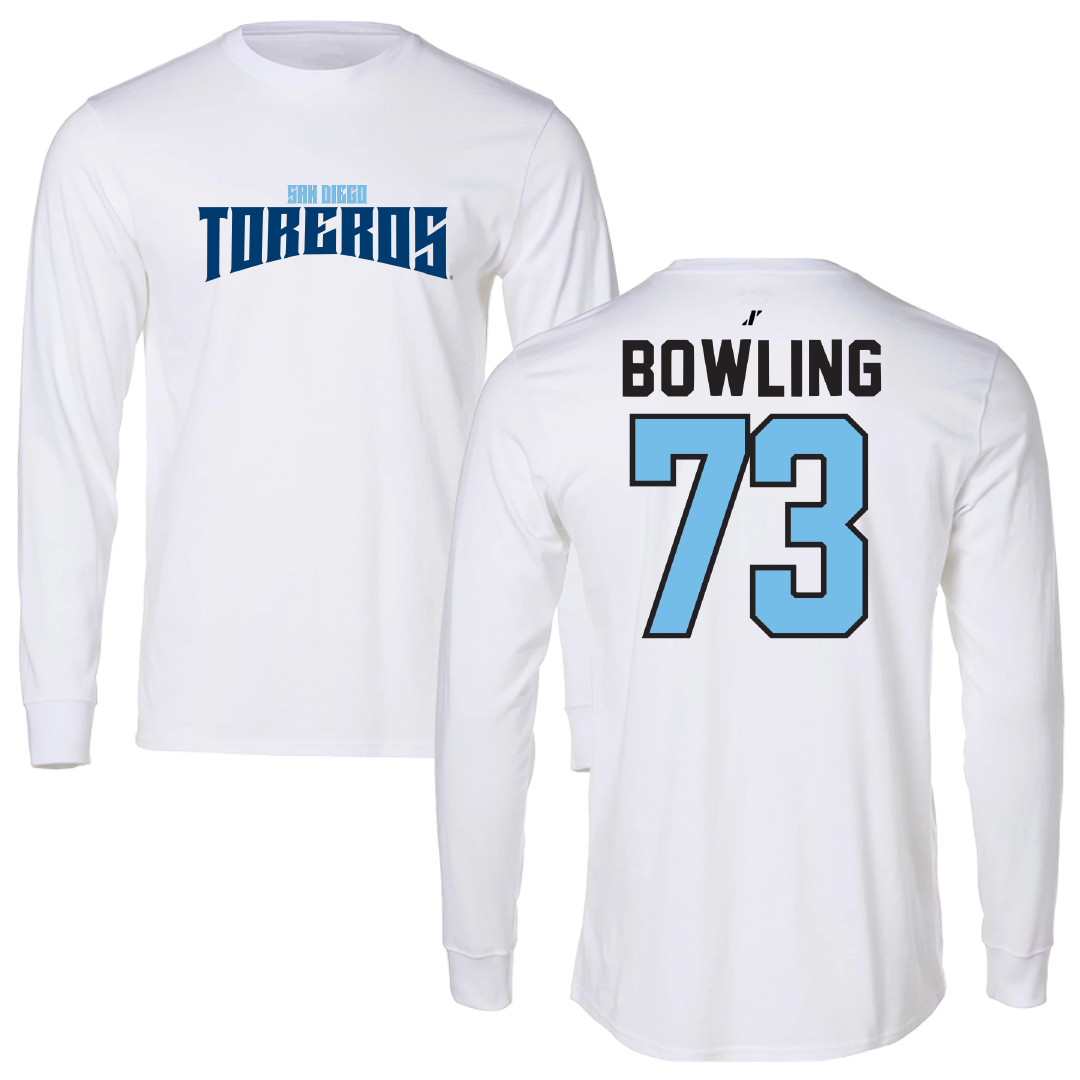 University of San Diego Football White Classic Long Sleeve - #73 Evans Bowling