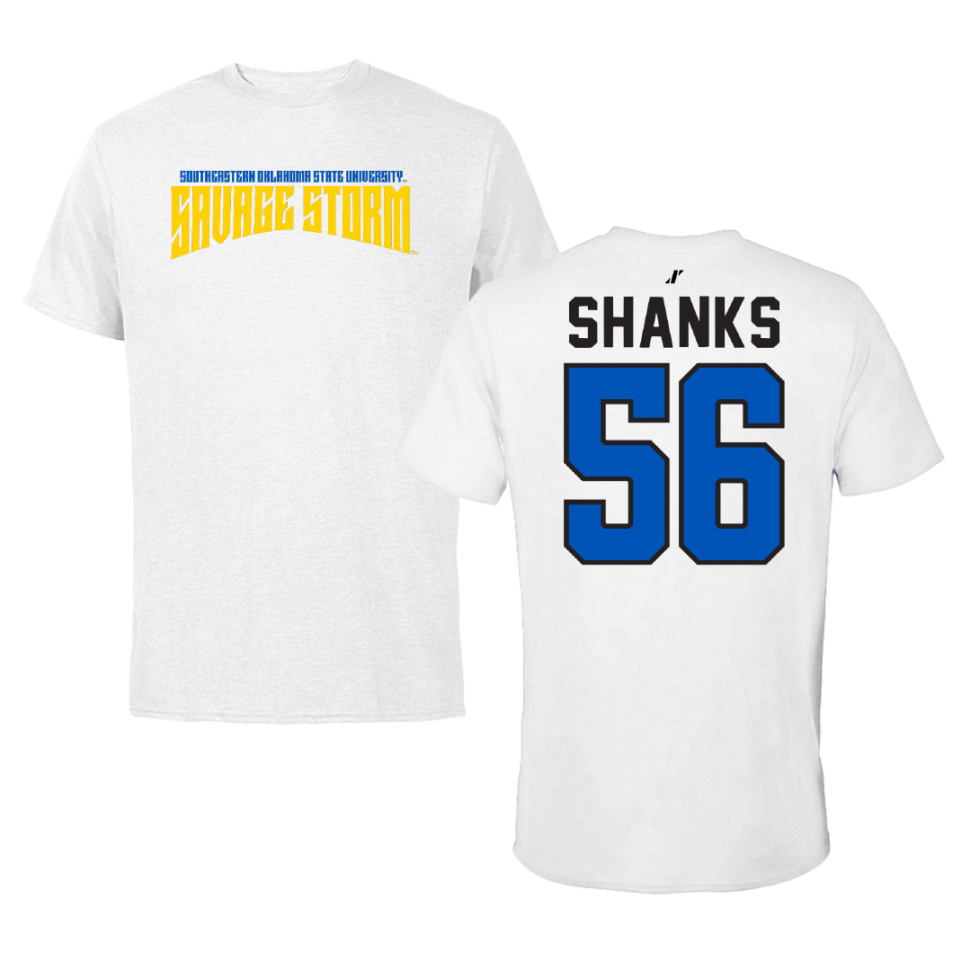 Southeastern Oklahoma State University Football White Classic Performance Tee - #56 Deangelo Shanks