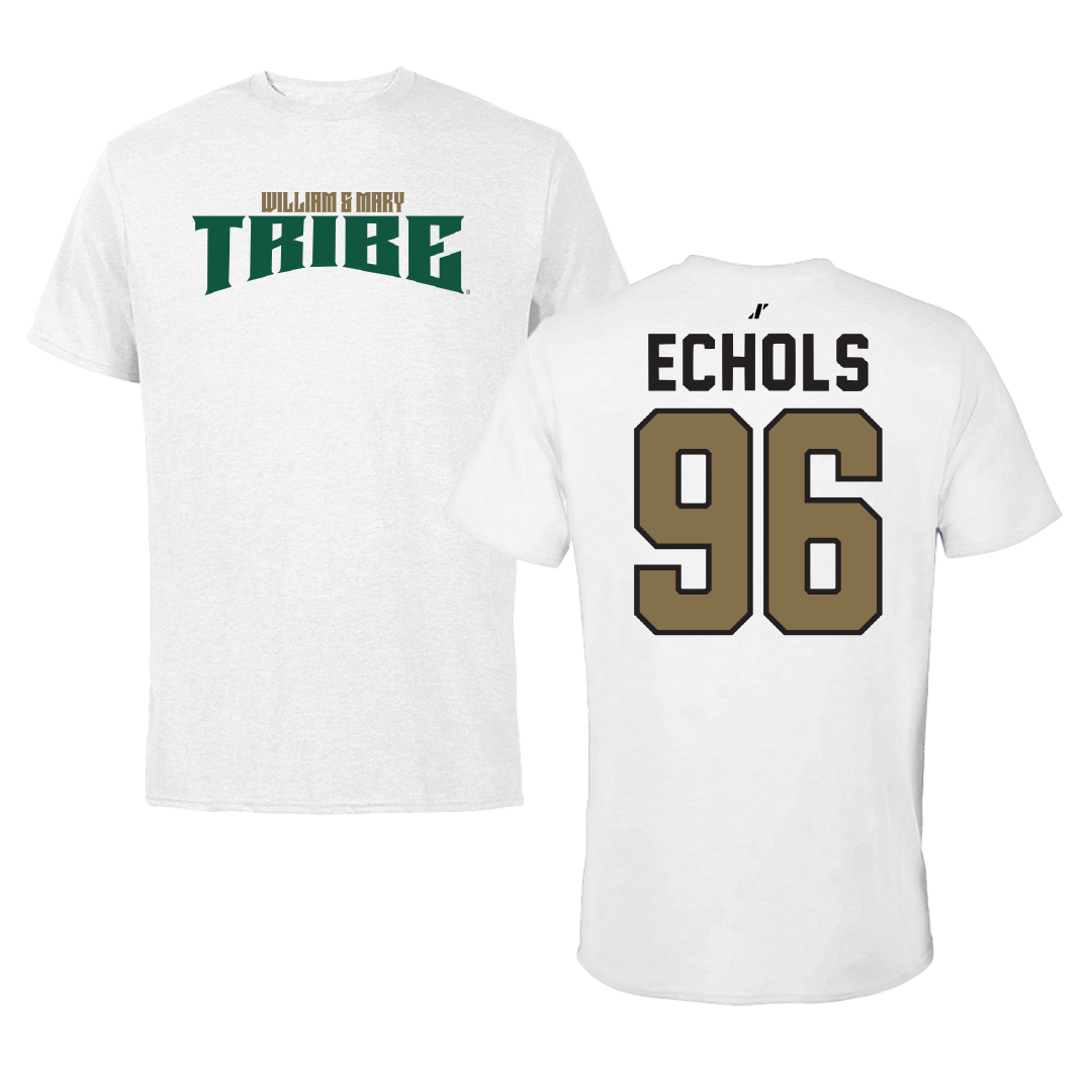 William & Mary Football White Classic Tee - #96 Brady Echols