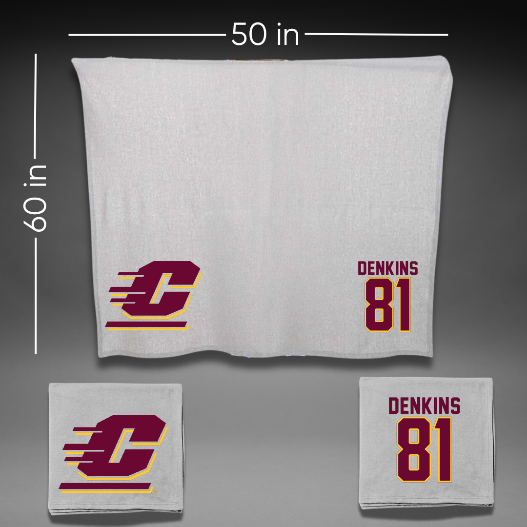 Central Michigan University Football Gray Blanket - #81 Malik Denkins