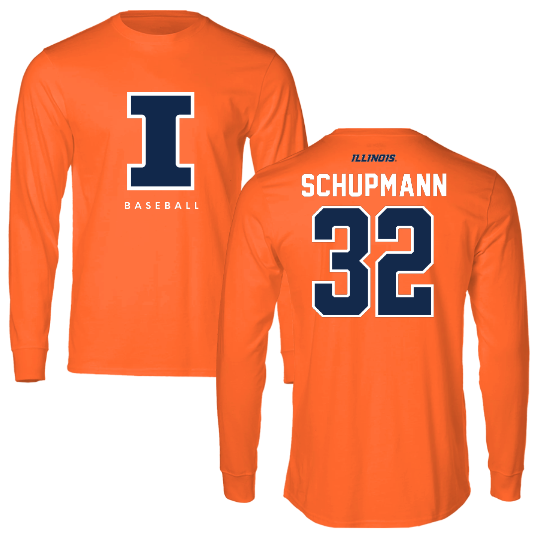 University of Illinois Baseball Orange Long Sleeve - #32 Kyle Schupmann