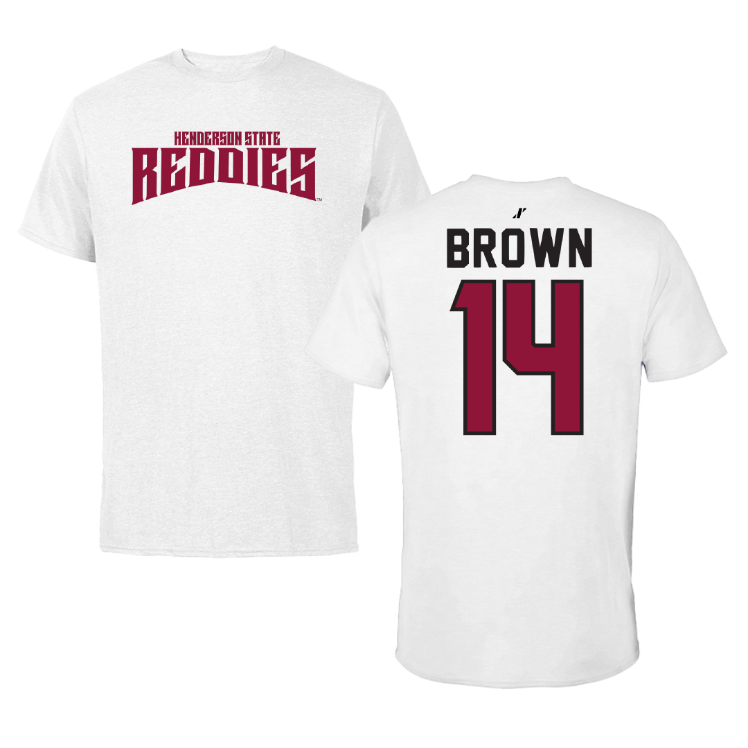 Henderson State University Basketball White Classic Performance Tee - #14 Jamarion Brown
