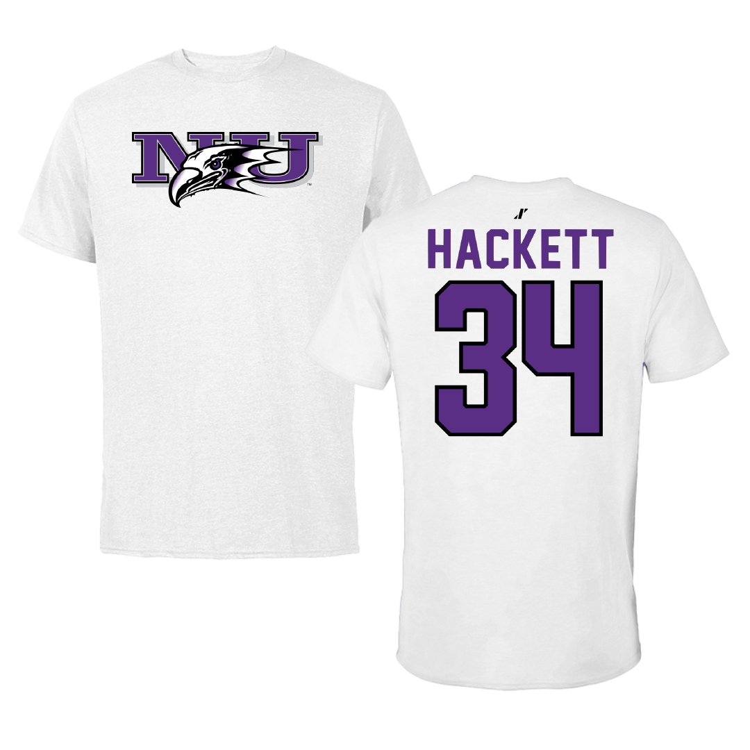 Niagara University Ice Hockey White Tee - #34 Noah Hackett