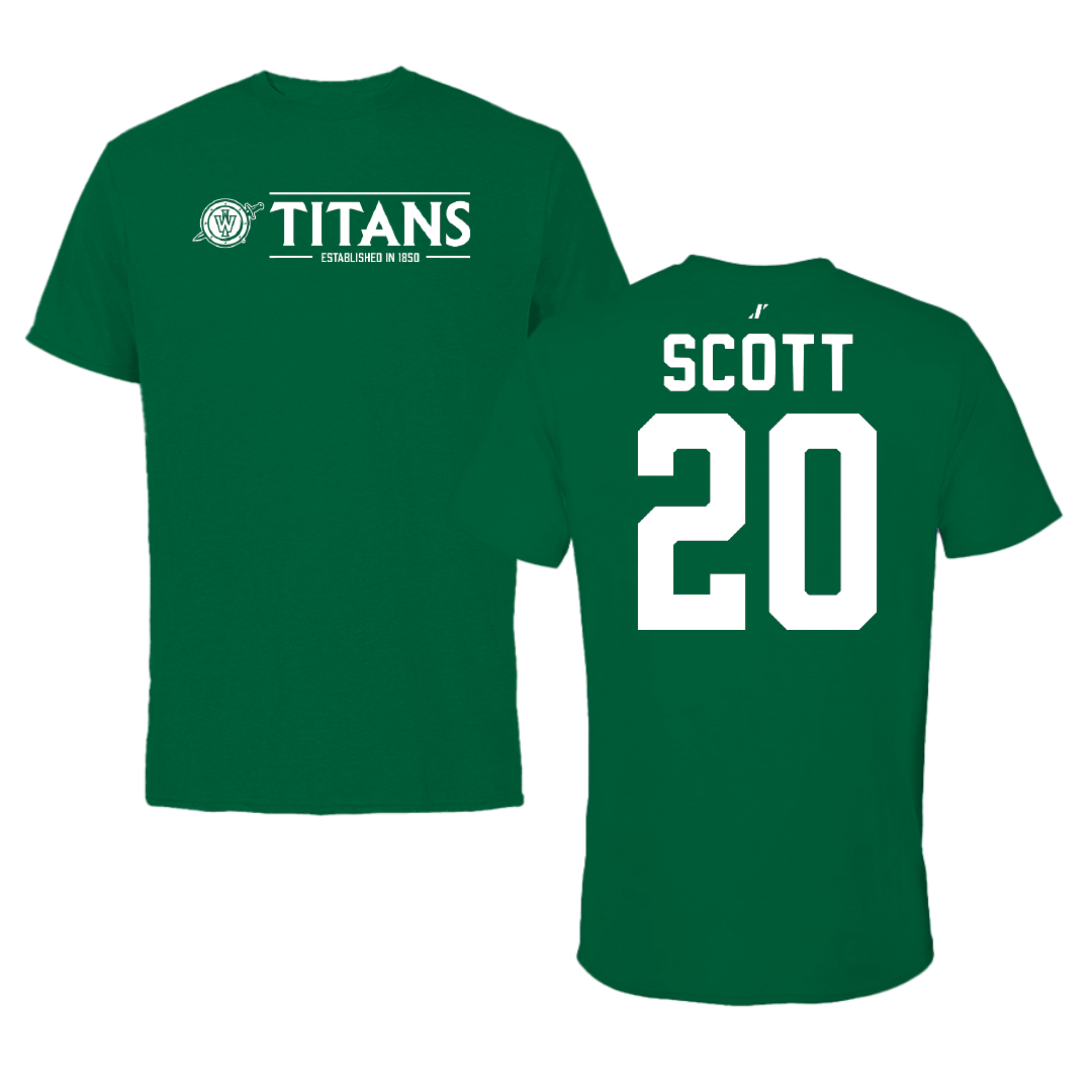 Illinois Wesleyan University Football Green General Performance Tee - #20 Jahari Scott