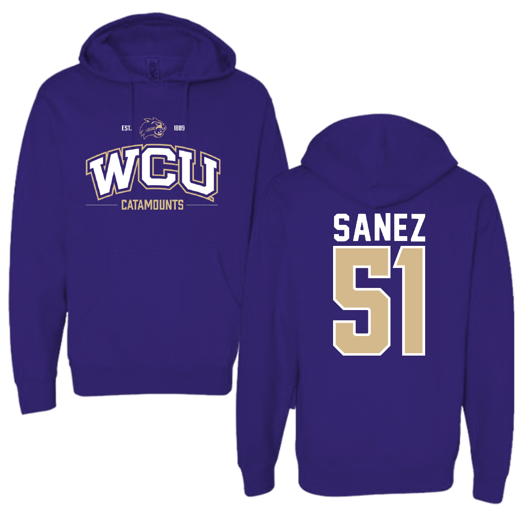 Western Carolina University Football Purple General Hoodie - #51 Aaron Sanez