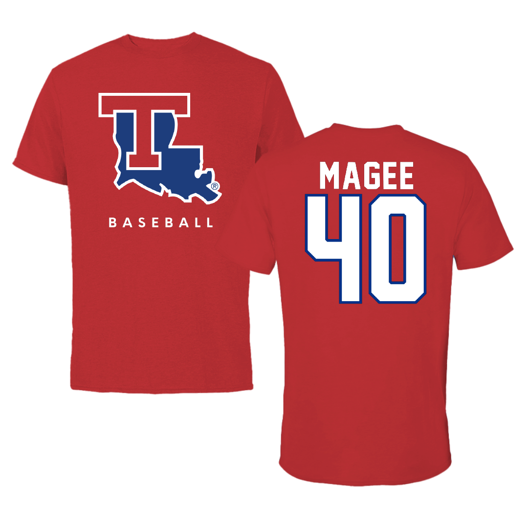 Louisiana Tech University Baseball Red Performance Tee - #40 Noah Magee