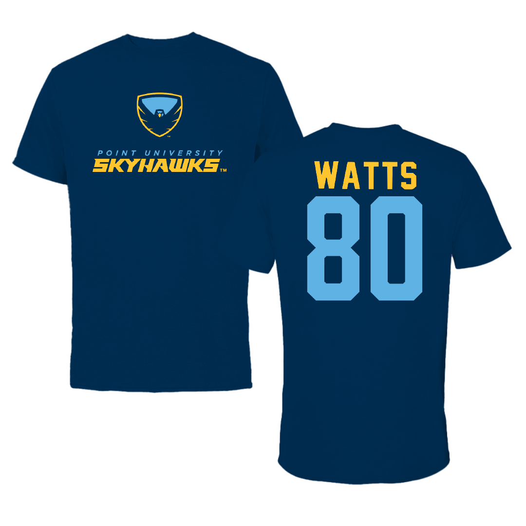 Point University Football Navy Performance Tee - #80 Jaylin Watts