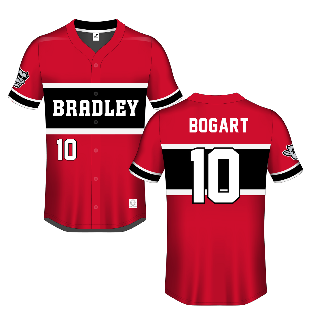 Bradley University Red Button-Down Jersey - #10 JD Bogart