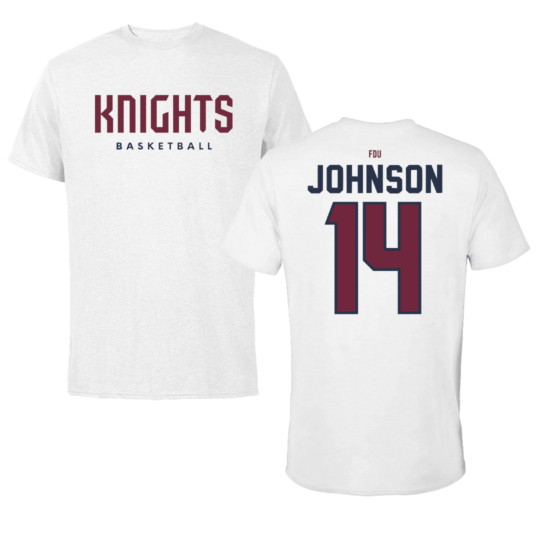 Fairleigh Dickinson University-Metropolitan Campus Basketball White Tee - #14 Joi Johnson