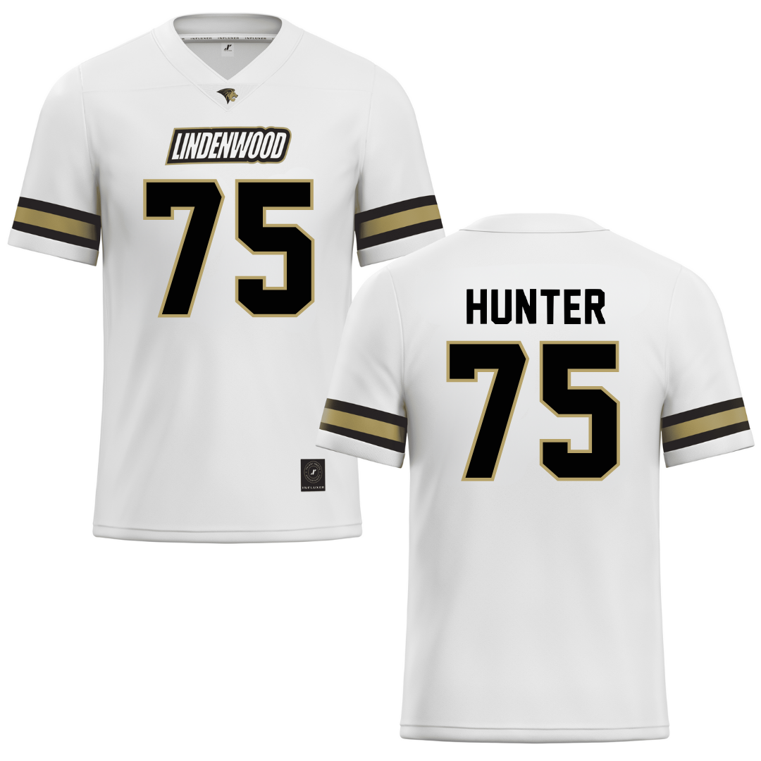 Lindenwood University White Football Jersey - #75 Logan Hunter