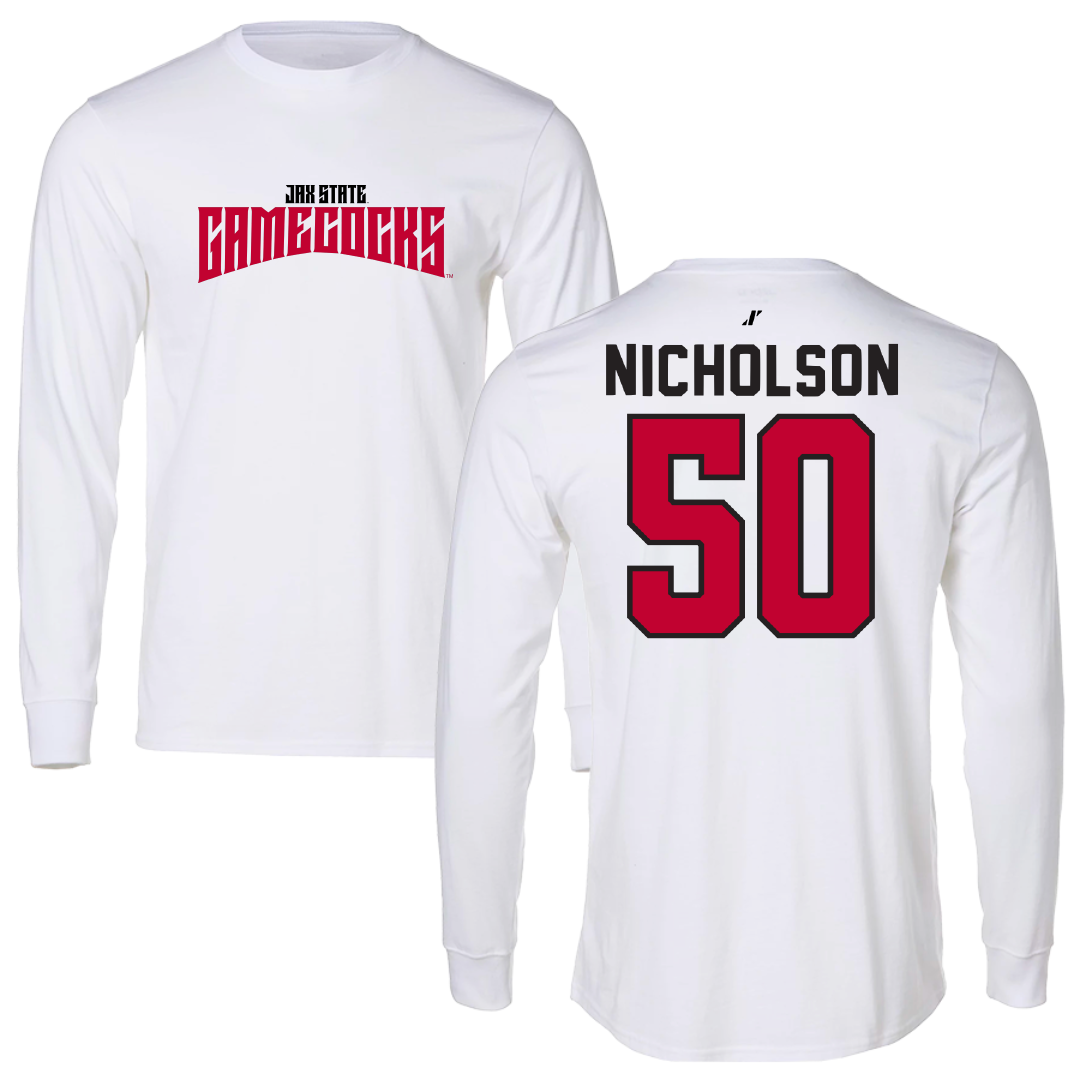 Jacksonville State University Basketball White Classics Performance Long Sleeve - #50 Mason Nicholson