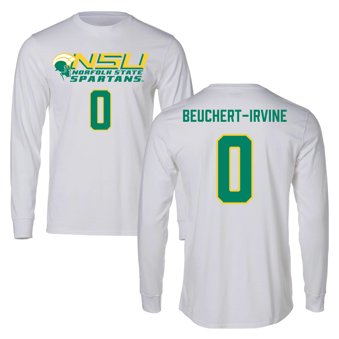 Norfolk State University Football White Performance Long Sleeve - #0 Sage Beuchert-Irvine