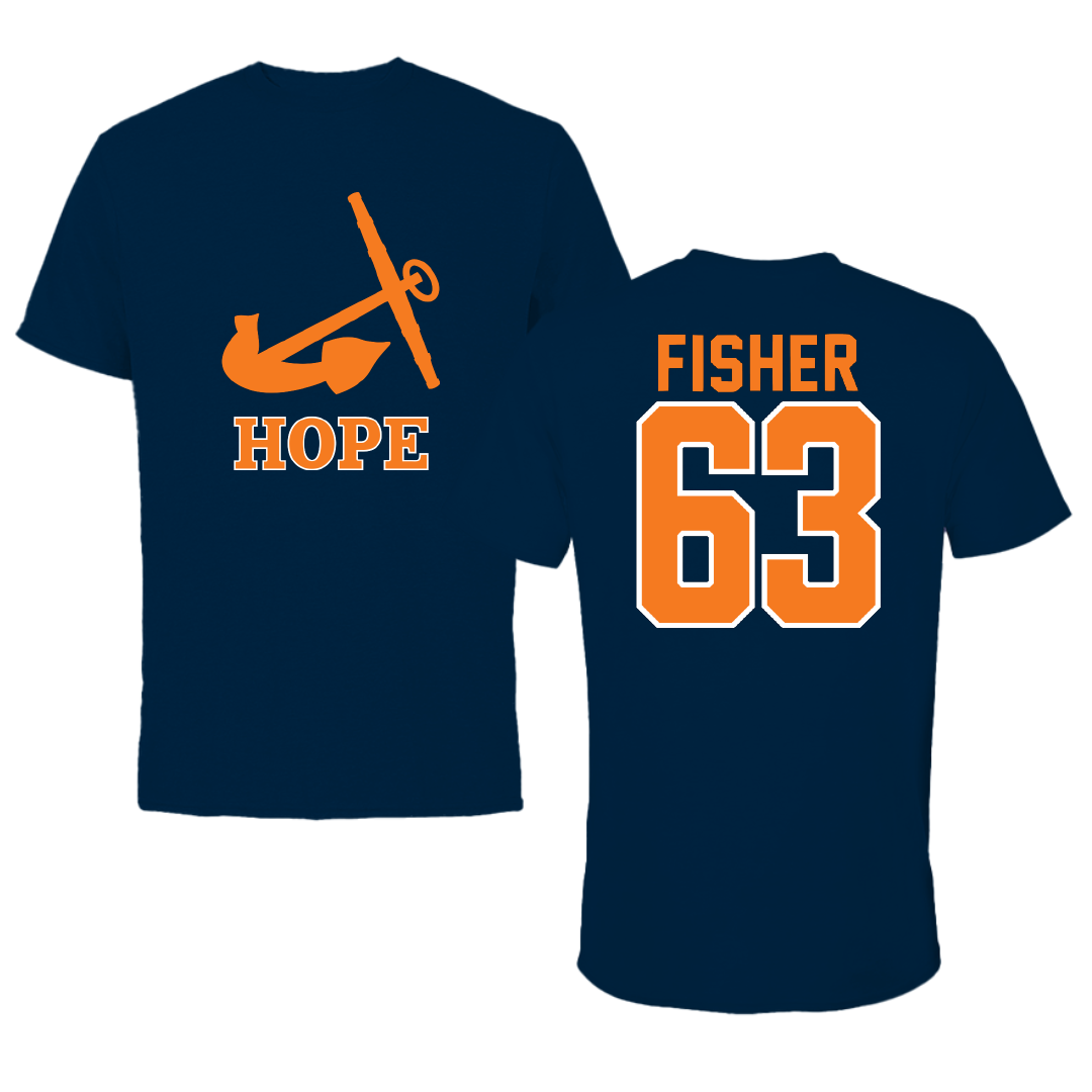 Hope College Football Navy Performance Tee - #63 Caleb Fisher