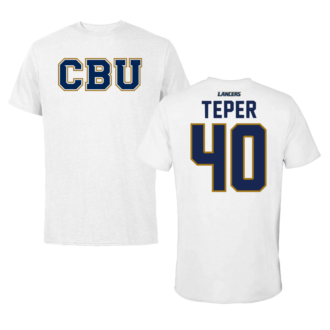 California Baptist University Baseball White Tee - #40 Cameron Teper