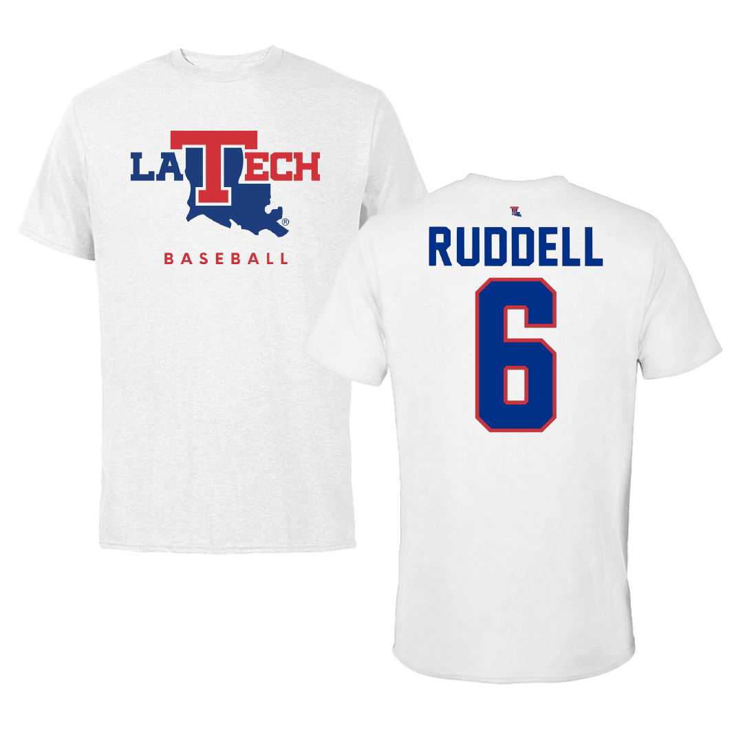 Louisiana Tech University Baseball White Performance Tee - #6 Zeb Ruddell