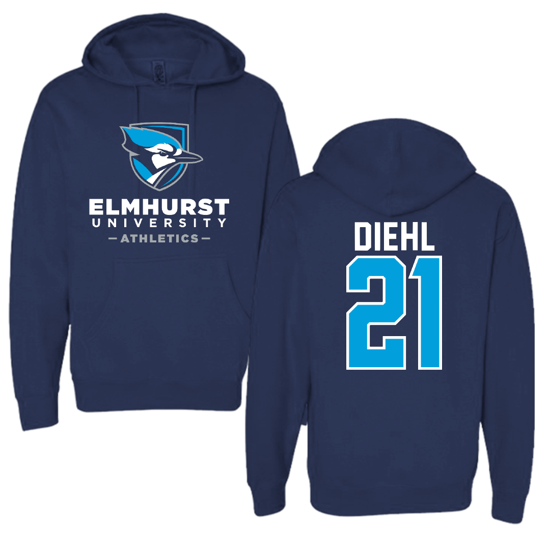 Elmhurst University Lacrosse Navy Hoodie - #21 Brent Diehl