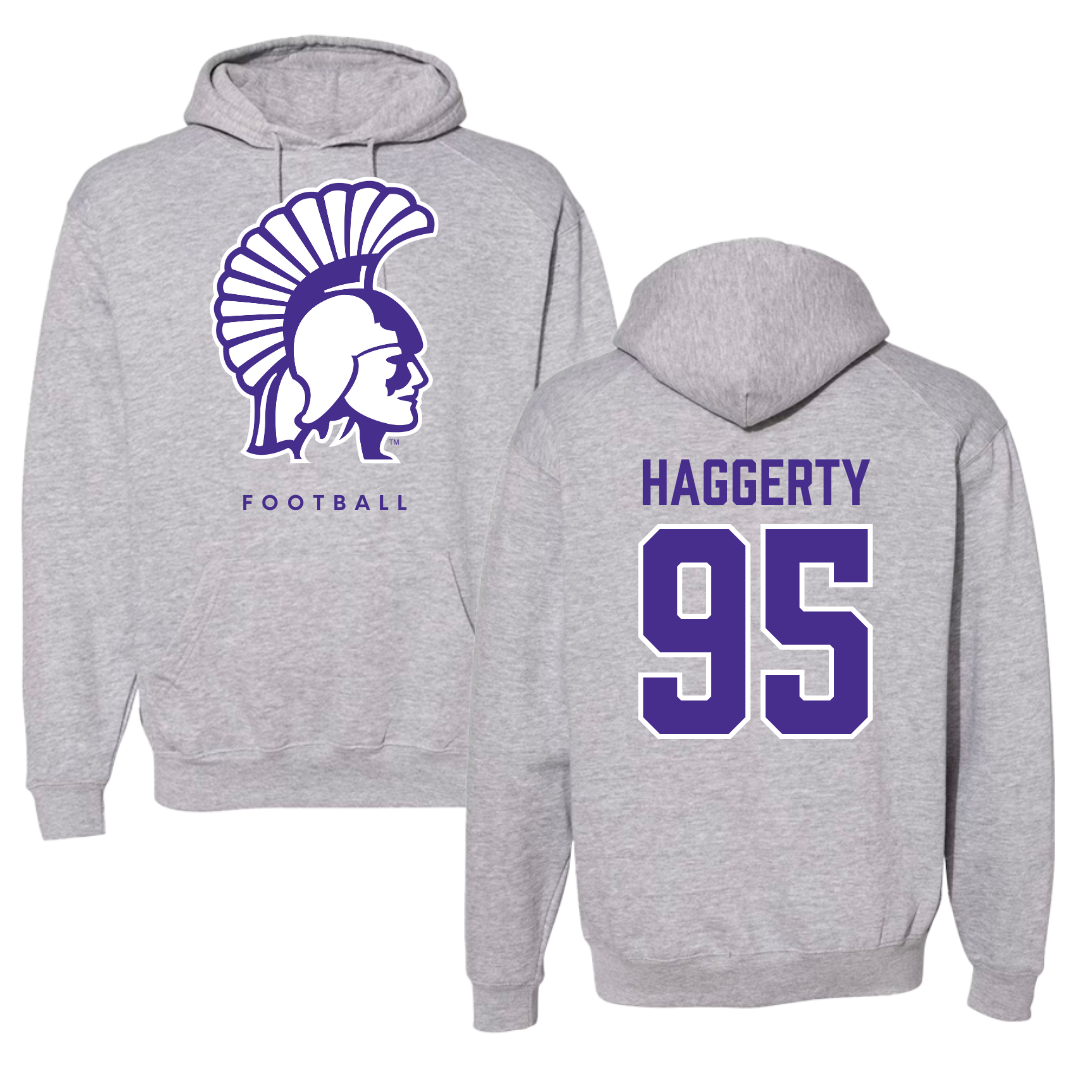 Winona State University Football Gray Hoodie - #95 Conner Haggerty