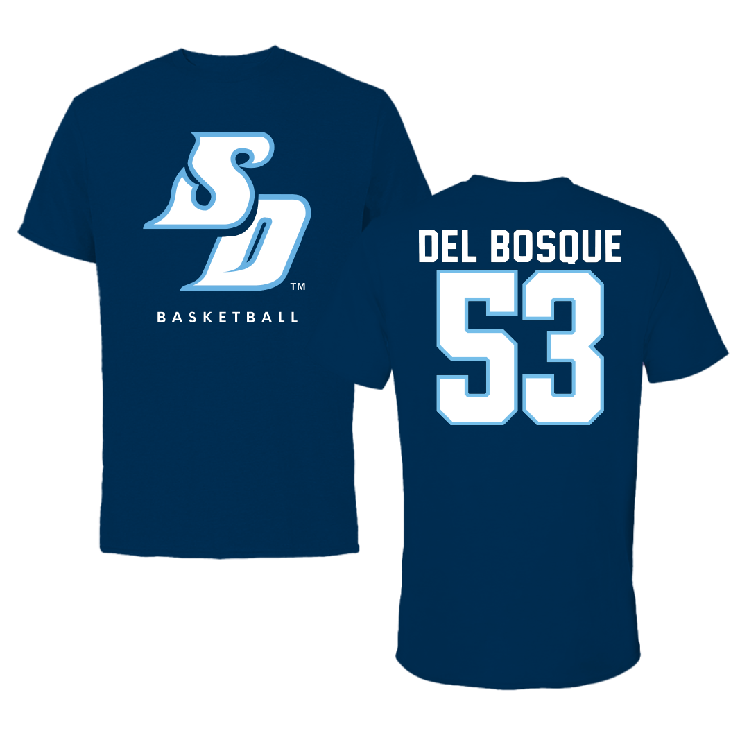University of San Diego Basketball Navy Performance Tee - #53 Nicholas Del Bosque