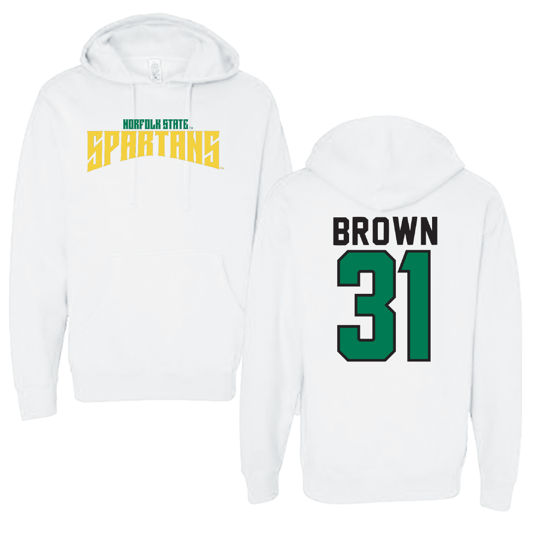 Norfolk State University Basketball White Classic Hoodie - #31 Cahiem Brown