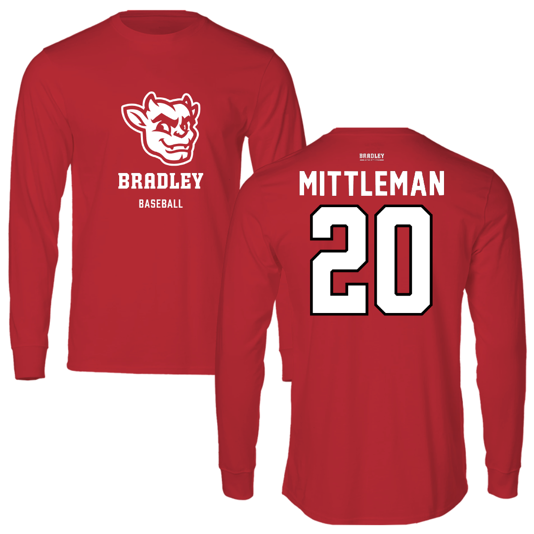 Bradley University Baseball Red Mascot Performance Long Sleeve - #20 Christian Mittleman