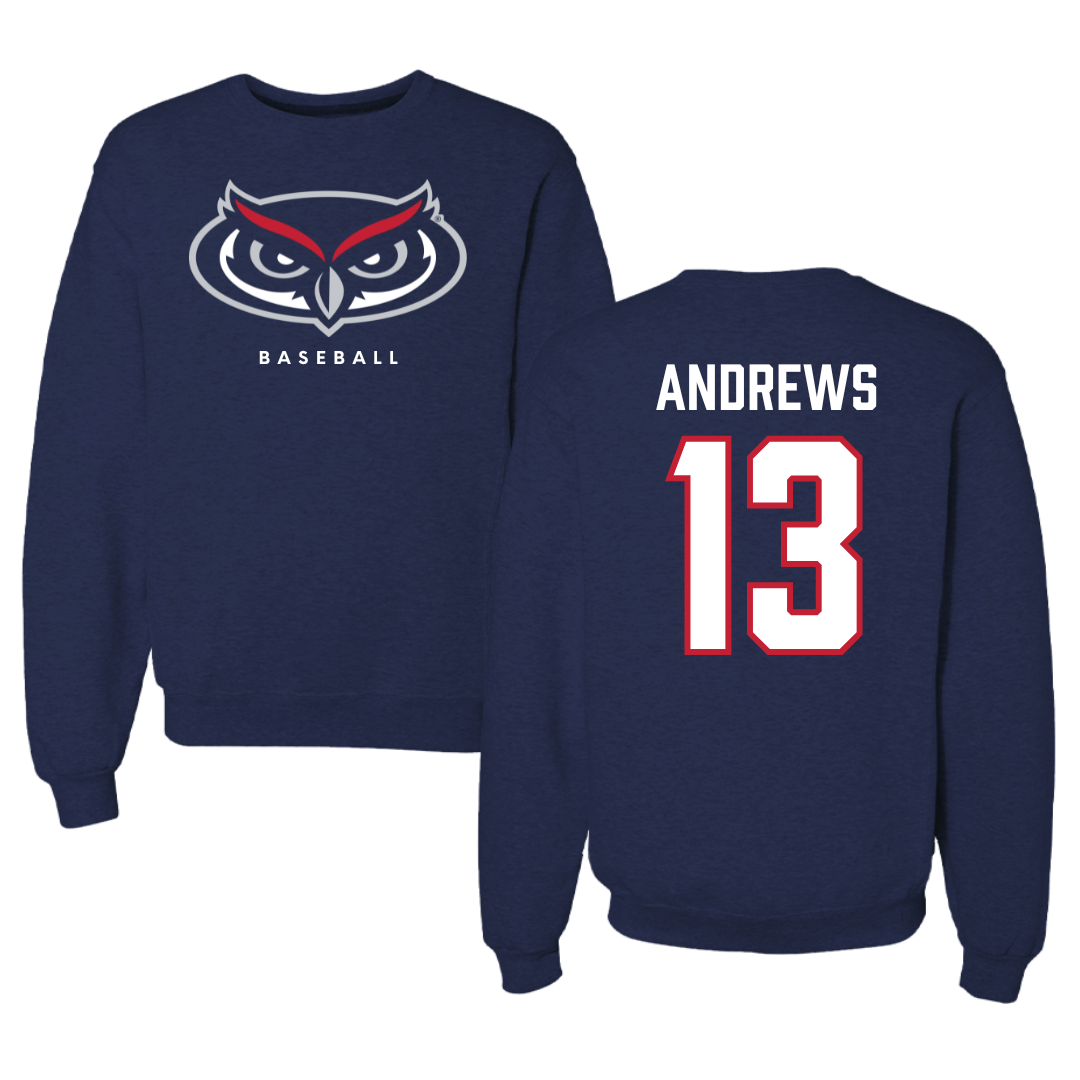 Florida Atlantic University Baseball Navy Mascot Crewneck - #13 Steven Andrews