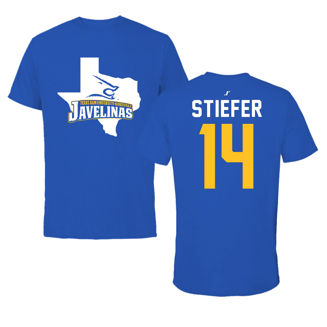 Texas A&M University-Kingsville Beach Volleyball Blue State Tee - #14 Meghan Stiefer