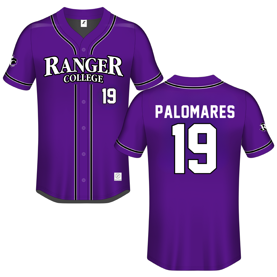 Ranger College Purple Button-Down Jersey - #19 Laura Palomares