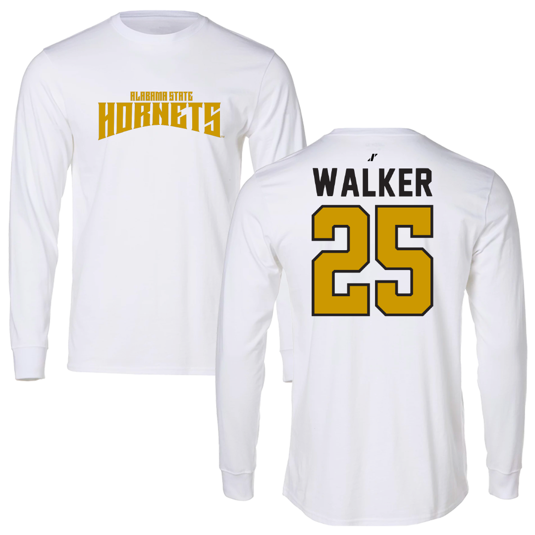 Alabama State University Basketball White Classic Performance Long Sleeve - #25 Jasteven Walker