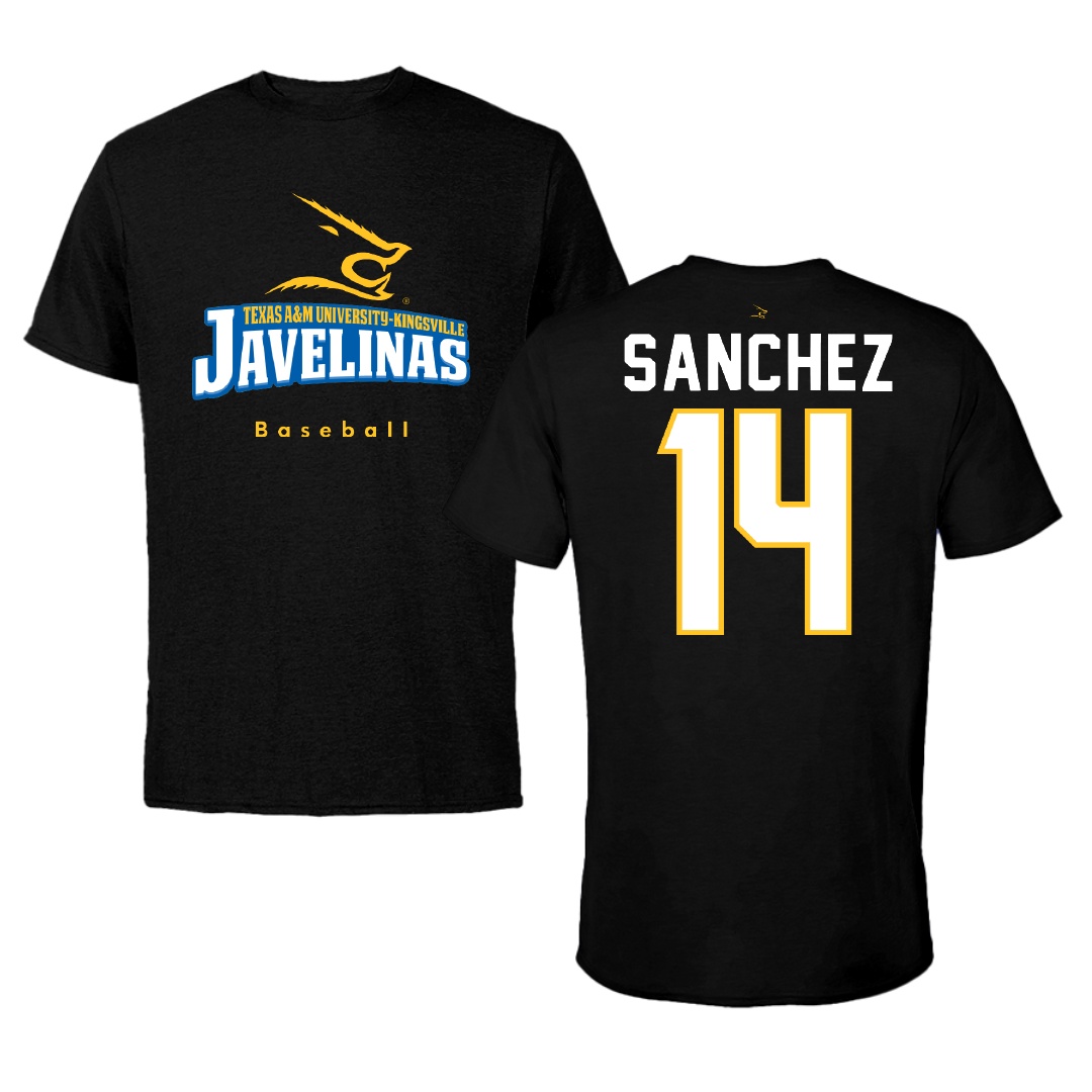 Texas A&M University-Kingsville Baseball Black Tee - #14 Vincent Sanchez