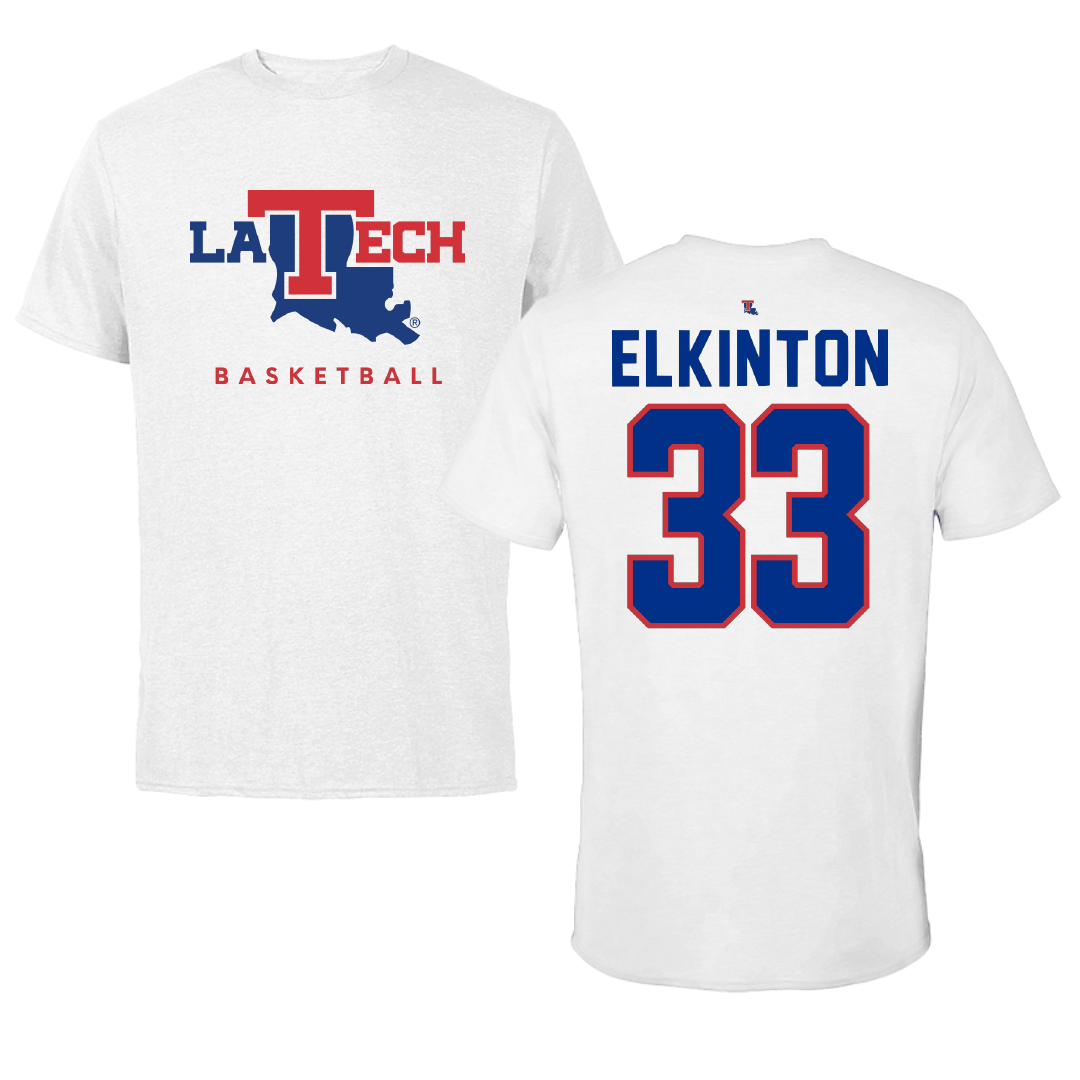 Louisiana Tech University Basketball White Tee - #33 Sean Elkinton