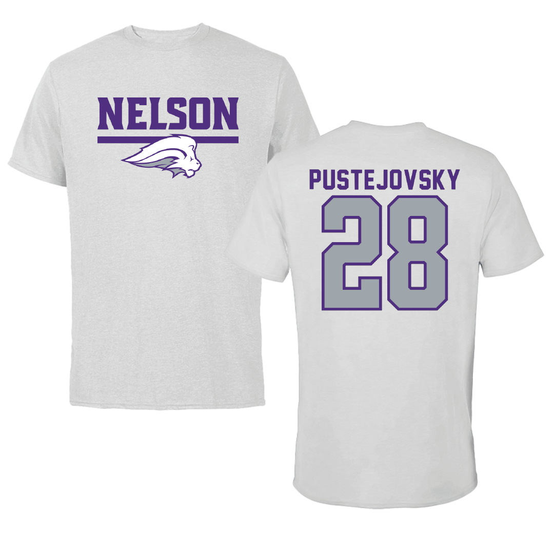 Nelson University Football Light Gray Performance Tee - #28 Hayden Pustejovsky