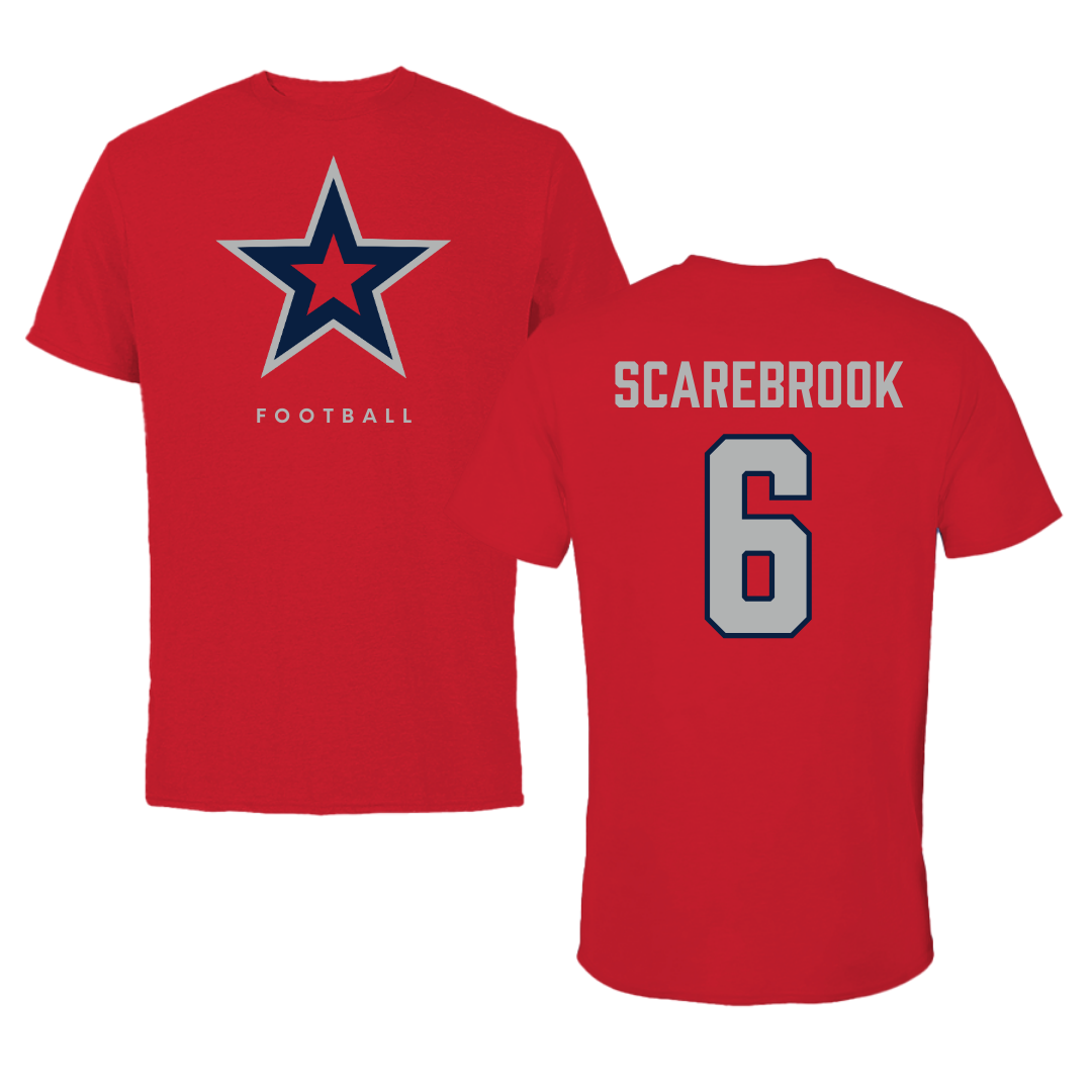 Robert Morris University Football Red Tee - #6 Cosey Scarebrook