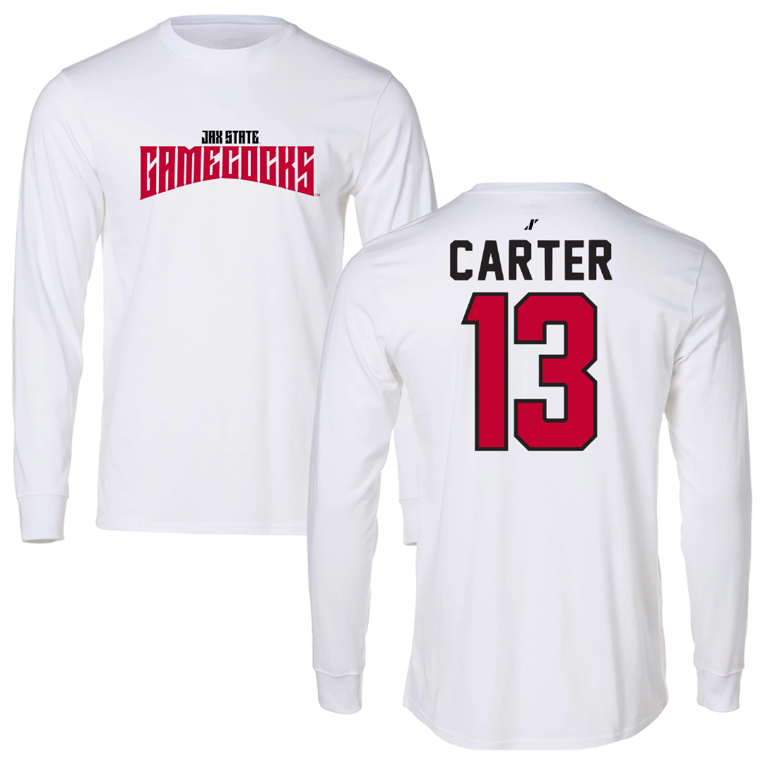 Jacksonville State University Football White Classics Performance Long Sleeve - #13 Derek Carter