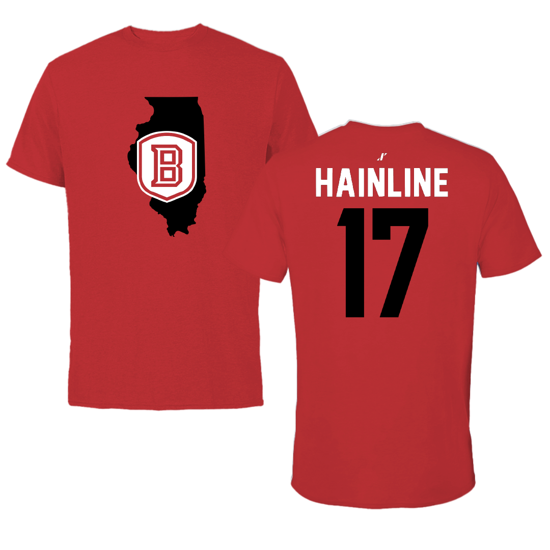 Bradley University Baseball Red State Tee - #17 Nick Hainline