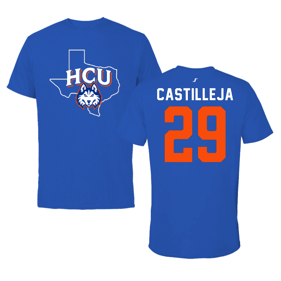 Houston Christian University Baseball Blue State Tee - #29 Levi Castilleja
