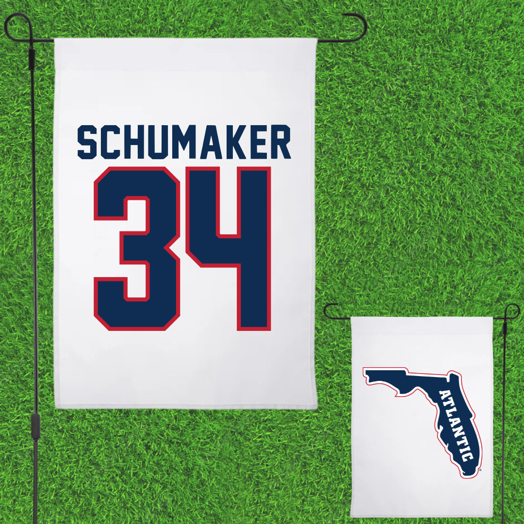 Florida Atlantic University Soccer White Garden Flag - #34 Ethan Schumaker