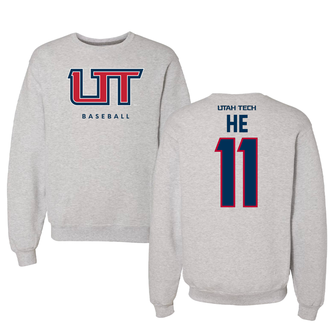 Utah Tech University Baseball Gray Crewneck - #11 Ethan He