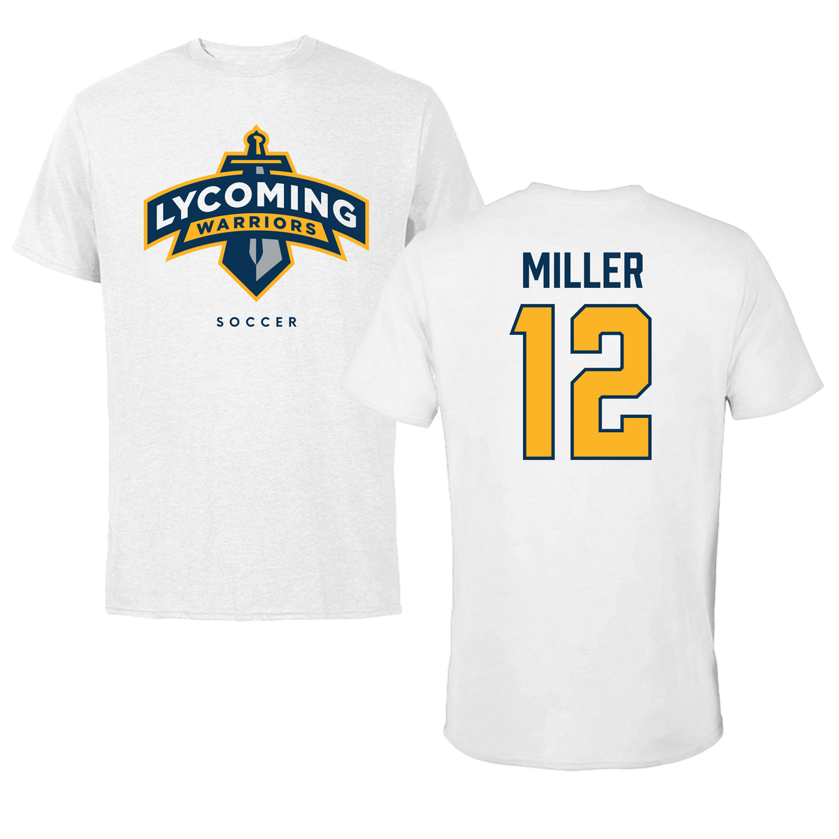 Lycoming College Soccer White Performance Tee - #12 Kyle Miller