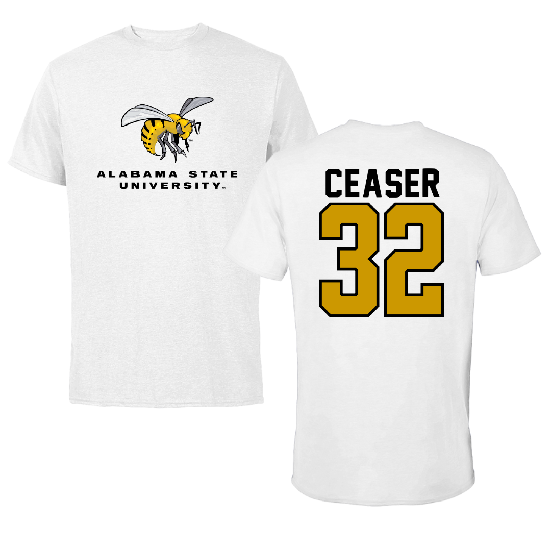 Alabama State University Football White Tee - #32 Brennen Ceaser