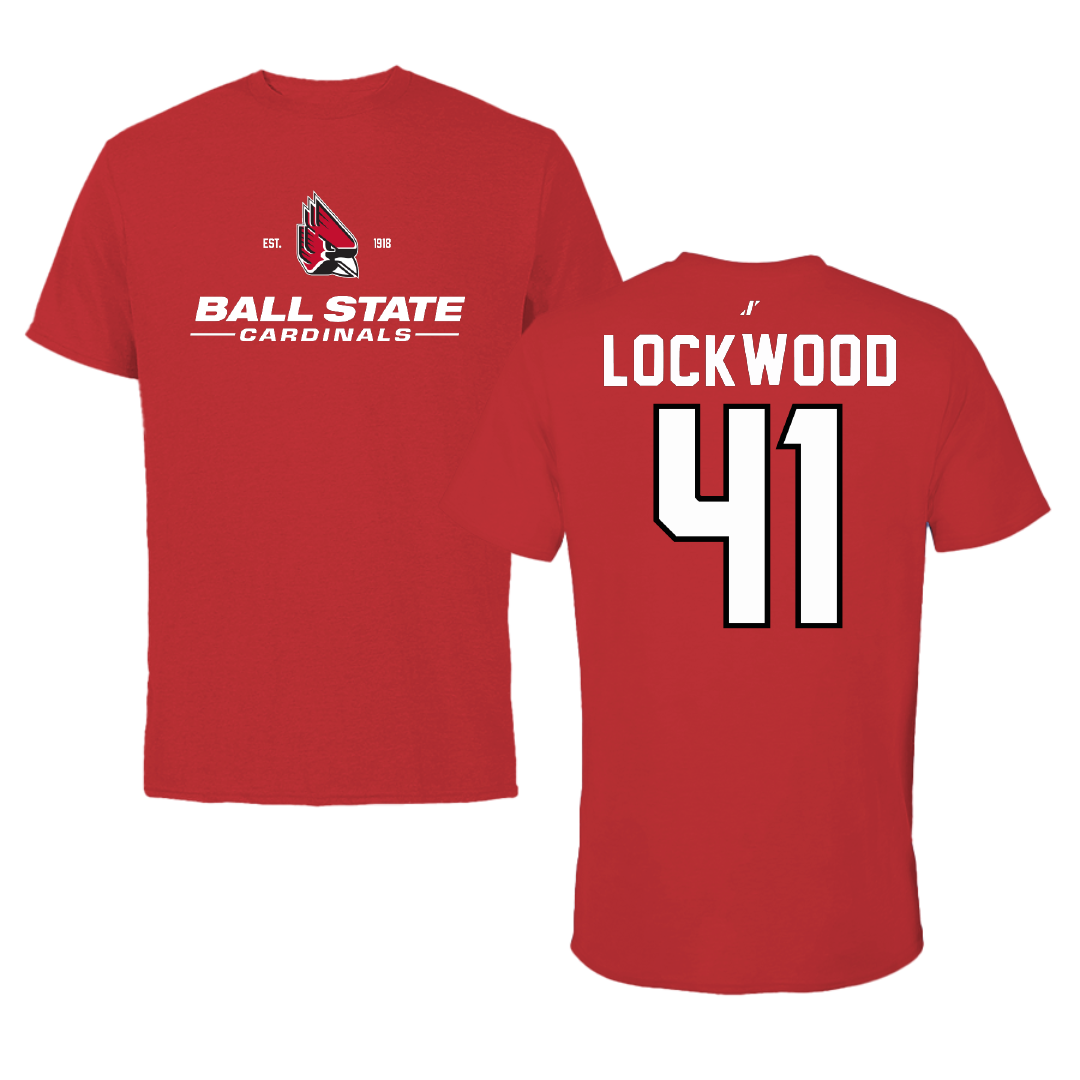 Ball State University Baseball Red General Tee - #41 Caden Lockwood