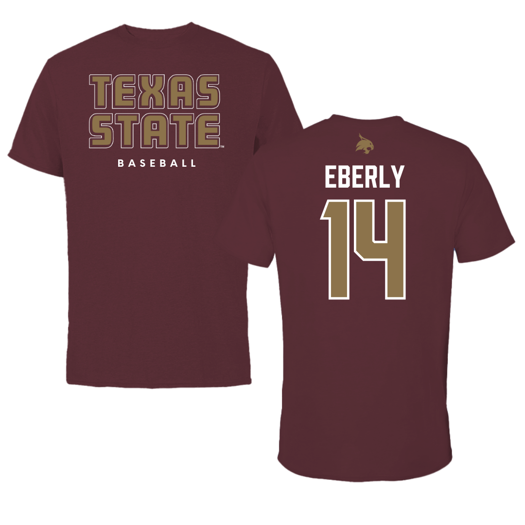 Texas State University Baseball Maroon Performance Tee - #14 Keller Eberly
