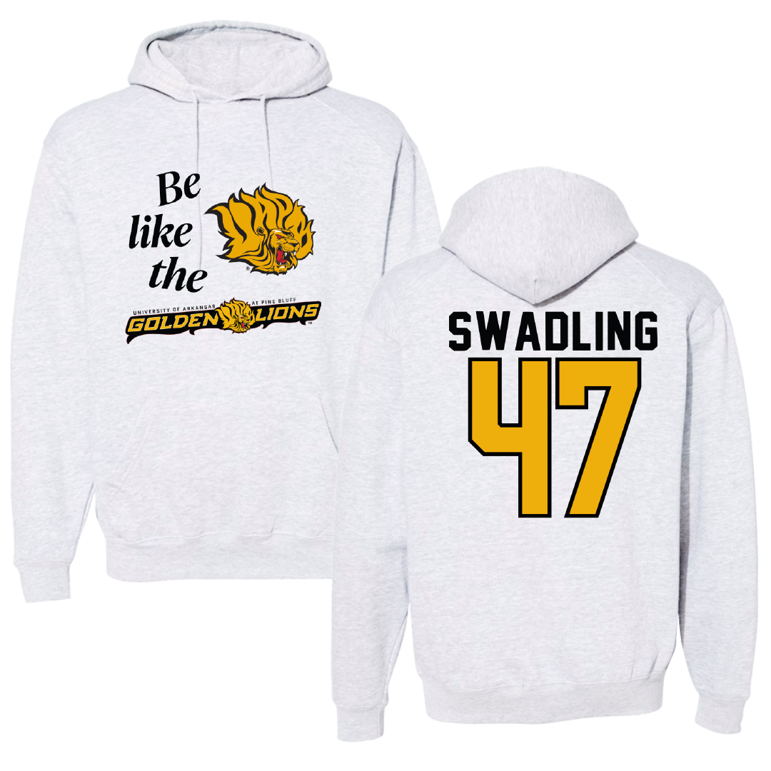 University of Arkansas-Pine Bluff Football Light Gray Be Like Us Hoodie - #47 Andrew Swadling